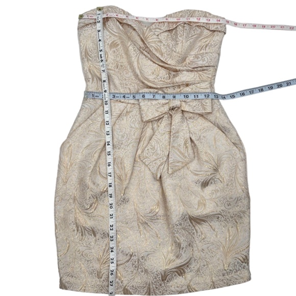 Vintage Taboo Strapless Dress Cream Gold Strapless Mini Dress Pockets Sz Small - Picture 8 of 10